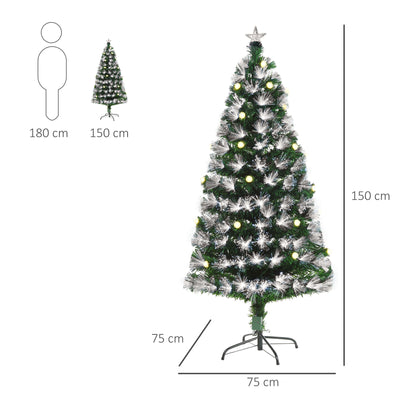 HOMCOM 5ft White Light Artificial Christmas Tree w/ 180 LEDs Star Topper Tri-Base Full Bodied Seasonal Decoration Pre-Lit Home 