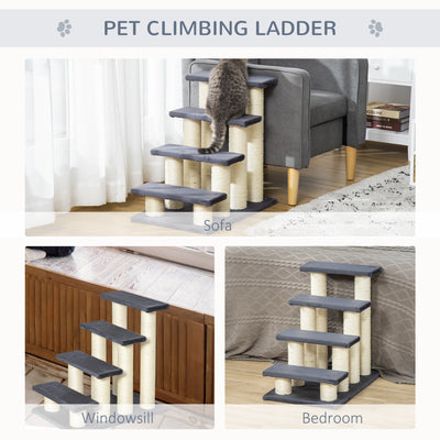 PawHut Dog Steps for Bed 4 Step Pet Stairs for Dog Cat ladder Scratch Post Grey 