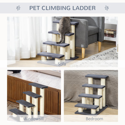 PawHut Dog Steps for Bed 4 Step Pet Stairs for Dog Cat ladder Scratch Post Grey 