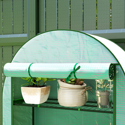 Outsunny 4 Tier Mini Greenhouse with Reinforced PE Cover, Portable Small Greenhouse with Roll-Up Door, 105 x 45 x 160cm, Green 