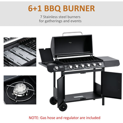 Outsunny Seven Burner Gas Grill, with Integrated Thermometer and Storage 