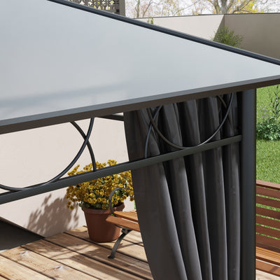 Outsunny Hardtop Gazebo Garden Pavilion with UV Resistant Polycarbonate Roof, Curtains, Steel & Aluminium Frame, 3 x 4m, Grey 