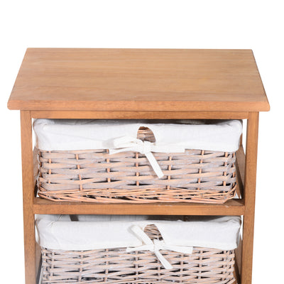 HOMCOM 5 Drawer Dresser Wicker Basket Storage Shelf Unit Wooden Frame Home Organisation Cabinet Bedroom Office Furniture Natural Finish 