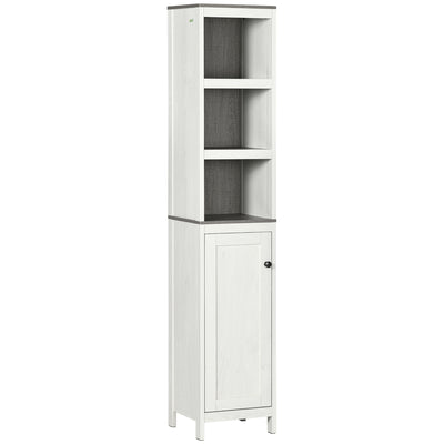 kleankin Tall Bathroom Storage Cabinet, Freestanding Tower Cabinet with 3 Open Shelves and Adjustable Shelf, Antique White 
