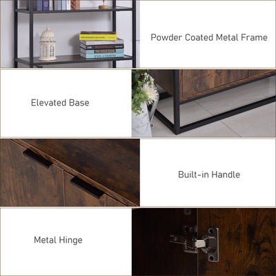 HOMCOM Industrial Bookshelf, Storage Shelf, Large Bookcase with 3 Open Shelves, Multifunctional Rack for Living Room, Office, Rustic Brown and Black 