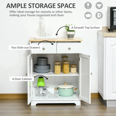 HOMCOM Kitchen Floor Cabinet Side Storage Cupboard Multi-use Sideboard Table with Solid Wood Top, Adjustable Shelf,Drawer for Dining Room, Living Room,Hallway 