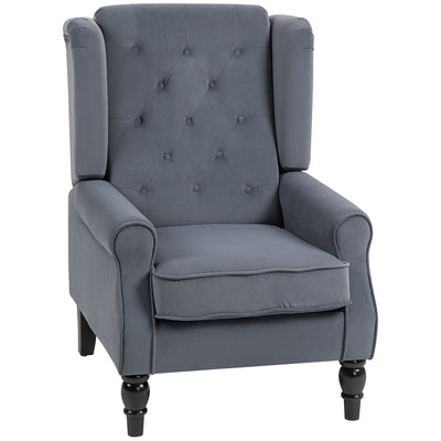 HOMCOM Wingback Accent Chair, Retro Upholstered Button Tufted Occasional Chair for Living Room and Bedroom, Grey 
