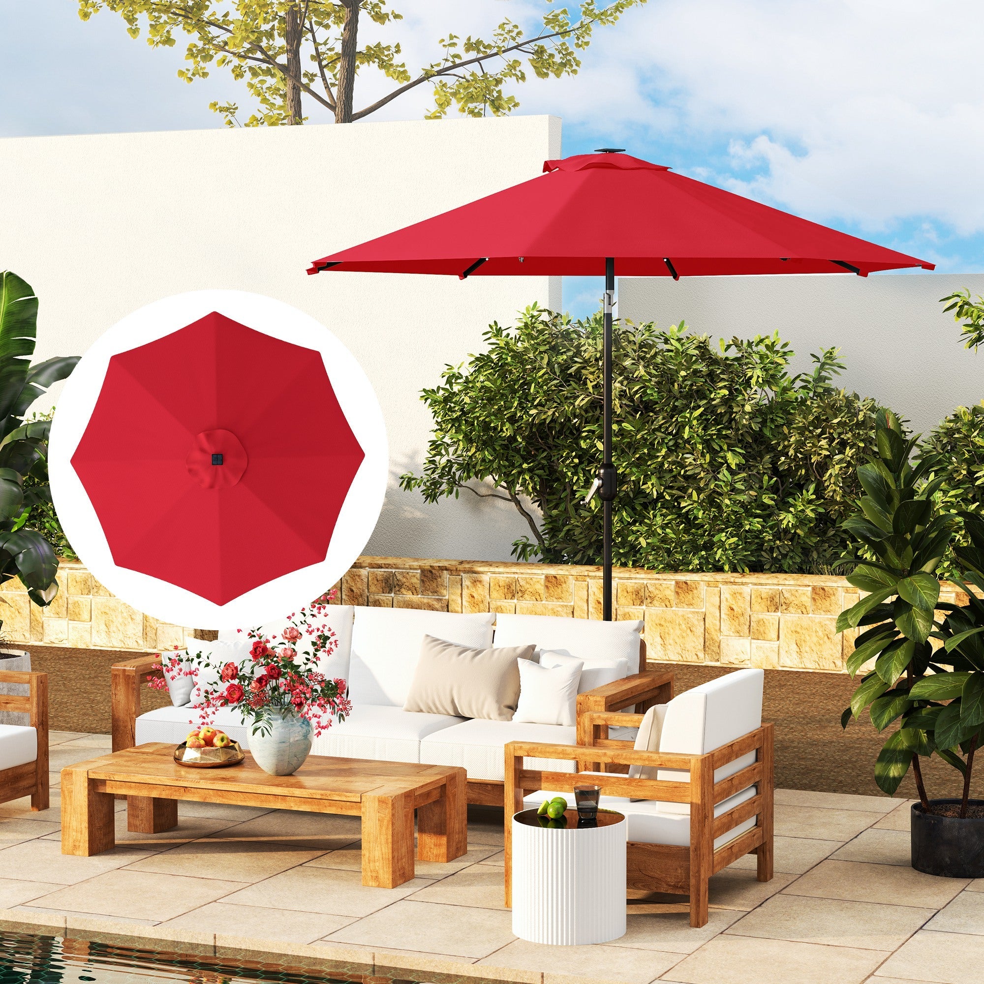 Outsunny 3 m Replacement Parasol Canopy with Top Vent, UPF 50+ Garden Parasol Replacement Canopy, 8 Rib Parasol Cover Replacement Fits Various Frames, Red 