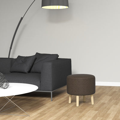 HOMCOM Round Ottoman Stool with Storage, Linen Fabric Upholstered Foot Stool with Padded Seat, Hidden Space and Wood Legs 