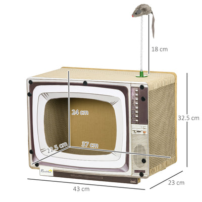 PawHut TV-Shaped Scratching Board with Scratcher, Catnip, Toy Rat, Cat Scratcher for Indoor Cats, 43 x 23 x 32.5cm 