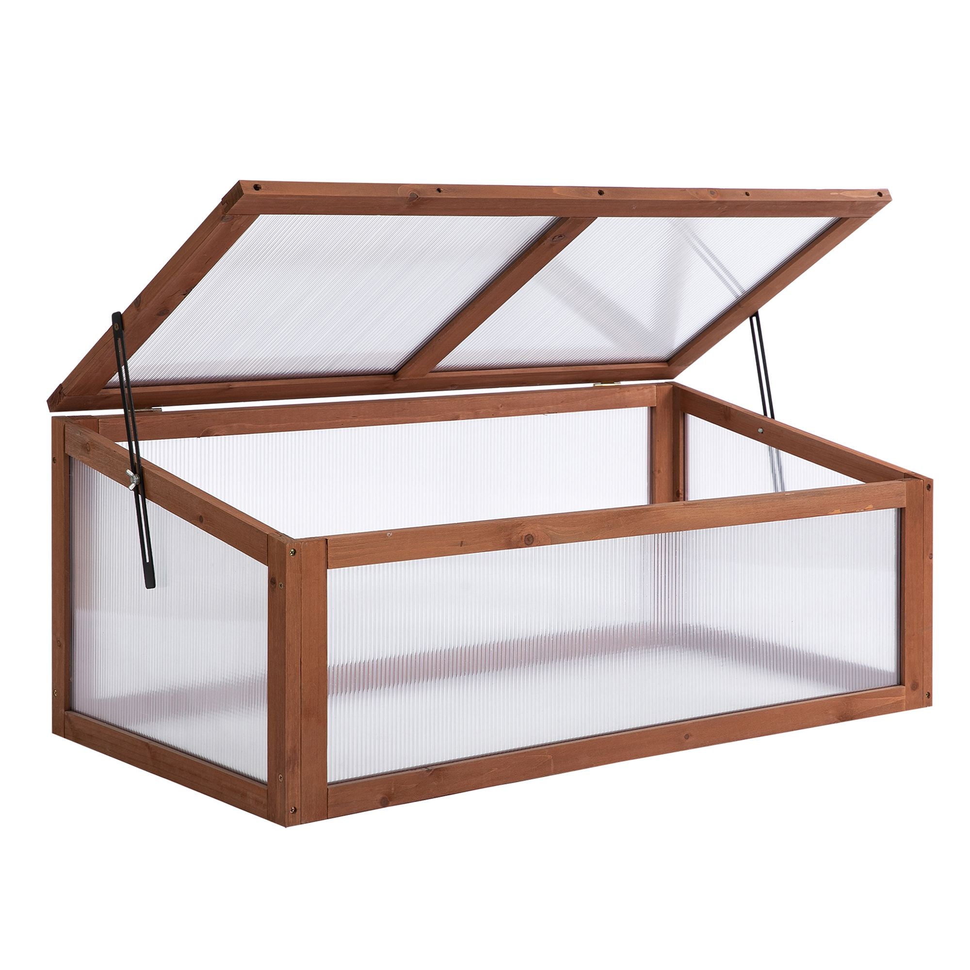 Outsunny Wooden Cold Frame, Small Polycarbonate Greenhouse for Plants with Openable & Tilted Top Cover, Brown, 100 x 65 x 40cm 