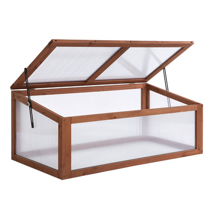 Outsunny Wooden Cold Frame, Small Polycarbonate Greenhouse for Plants with Openable & Tilted Top Cover, Brown, 100 x 65 x 40cm 