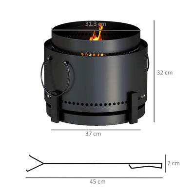 Outsunny Smokeless Fire Pit with Ash Catcher, 37cm Portable Wood Burning Firepit with Poker for Garden Camping Bonfire Party, Metal, Black 