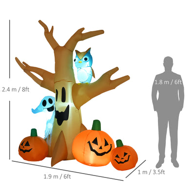 HOMCOM 240cm Large Halloween Scary Lighting Inflatable Tree Ghost 3 Pumpkins Owl 4 LED Indoor Outdoor Holiday Decoration 