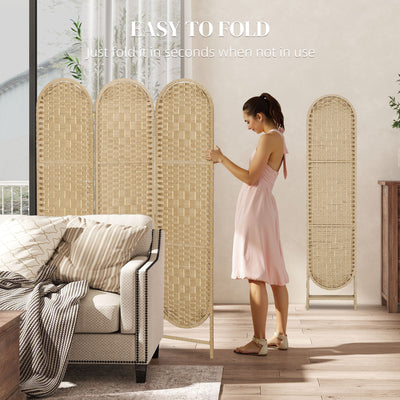 HOMCOM Freestanding Privacy Screen, 3 Panel Folding Room Divider for Living Room, Bedroom and Office, Natural Wood Finish