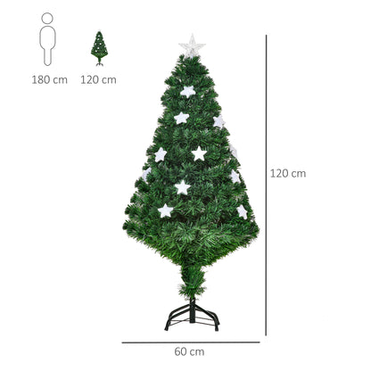 HOMCOM 4FT Prelit Artificial Christmas Tree Fibre Optic Star LED Light Holiday Home Xmas Decoration with LED Light for Indoor Party, Green 
