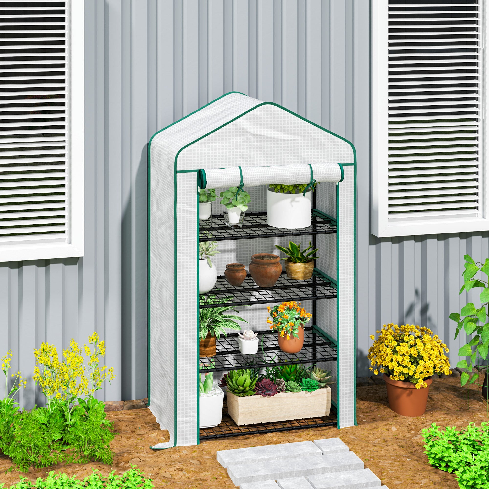 Outsunny Four-Tier Mini Greenhouse, with Reinforced Plastic Cover 