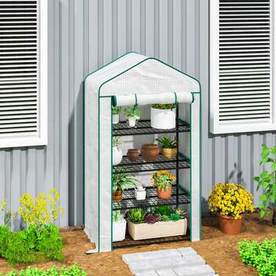 Outsunny Four-Tier Mini Greenhouse, with Reinforced Plastic Cover 