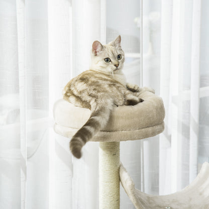 PawHut Cat Tree for Indoor Cats Kitten Pet Scratching Post Perch Activity Center Scratcher Climb Post Play House Arch with Tunnel 105cm Tall Beige 