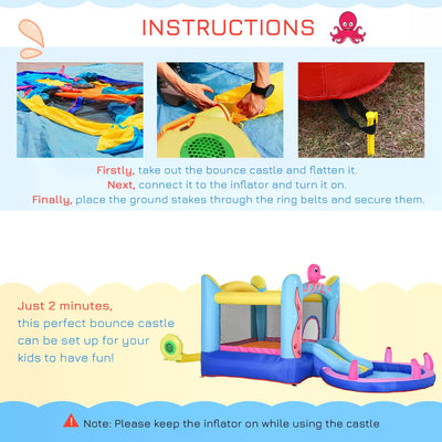 Outsunny Bounce Castle Inflatable Trampoline Slide Pool Octopus Design 3.8 x 2 x 1.8m 