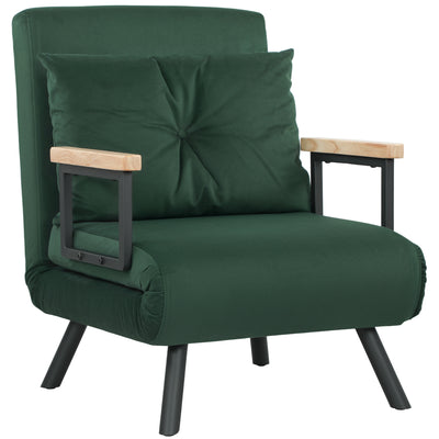 HOMCOM 4-in-1 Velvet-Feel Single Chair Bed, with Pillow - Green 