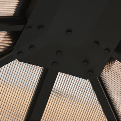 Outsunny 3 x 4m Hardtop Gazebo Canopy with Polycarbonate Roof, Aluminium Frame, Permanent Pavilion Garden Gazebo with Netting and Curtains - Grey 