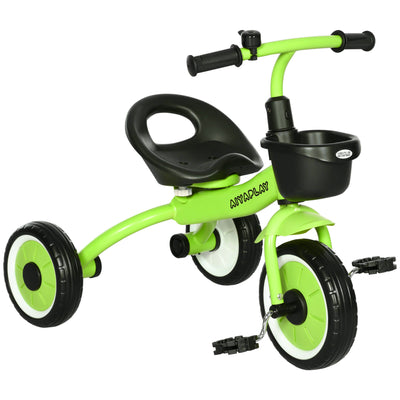 AIYAPLAY Kids Trike, Tricycle, with Adjustable Seat, Basket, Bell, for Ages 2-5 Years - Green 