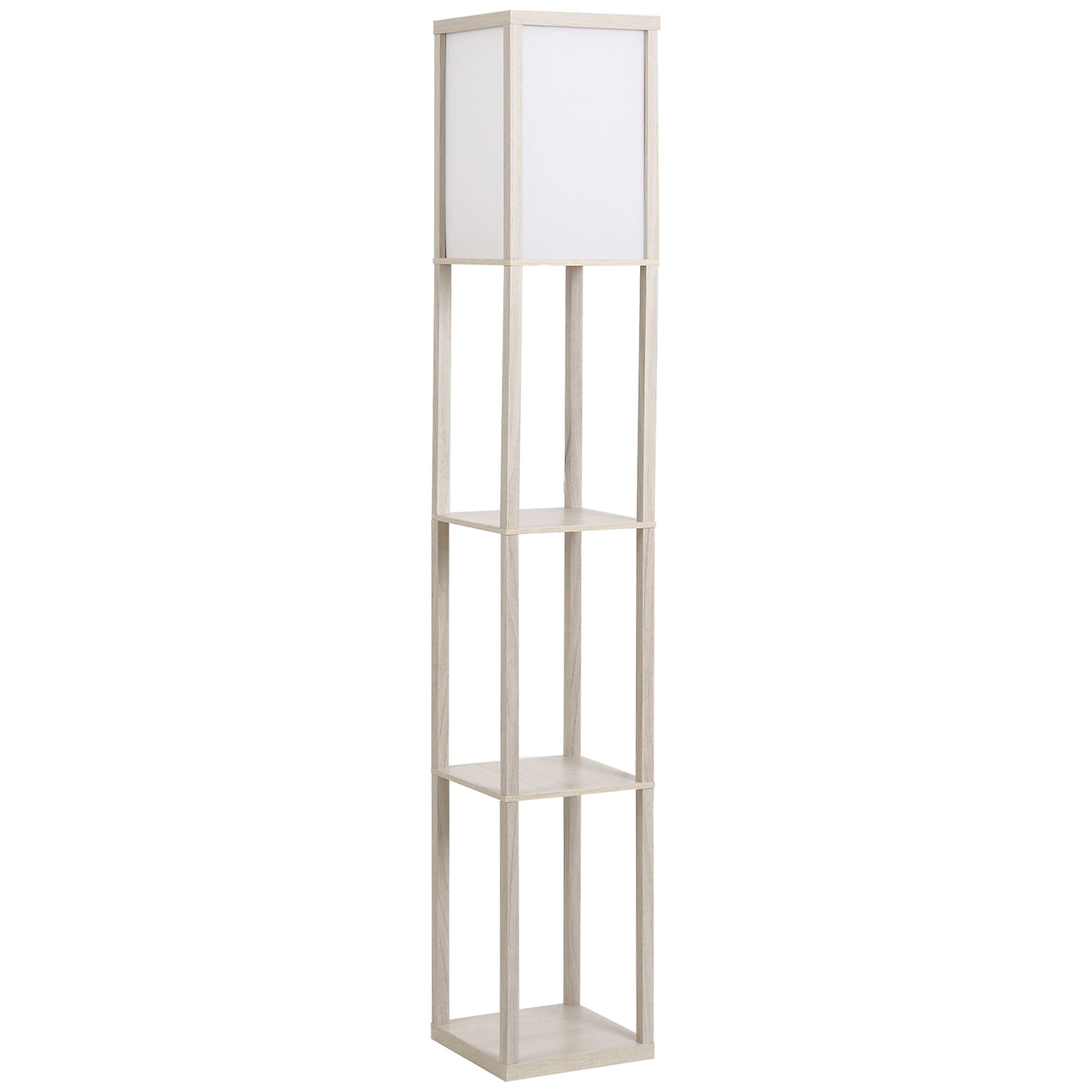 HOMCOM 3-Tier Floor Lamp, Floor Light with Storage Shelf, Reading Standing Lamp with Acrylic Shade for Living Room, Bedroom, Kitchen, Dining Room, Office, Dorm, 160cm, Oak 