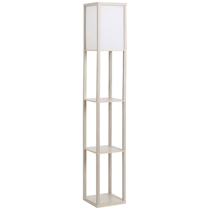 HOMCOM 3-Tier Floor Lamp, Floor Light with Storage Shelf, Reading Standing Lamp with Acrylic Shade for Living Room, Bedroom, Kitchen, Dining Room, Office, Dorm, 160cm, Oak 