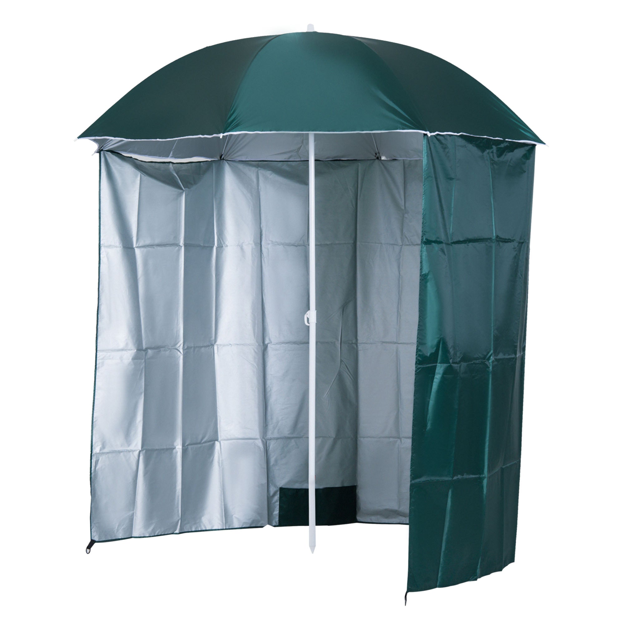 Outsunny 88" Arc 2.2M Fishing Umbrella Beach Parasol with Sides Brolly Shelter Canopy Shade with FREE Carry Bag Green 