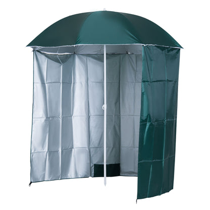 Outsunny 88" Arc 2.2M Fishing Umbrella Beach Parasol with Sides Brolly Shelter Canopy Shade with FREE Carry Bag Green 