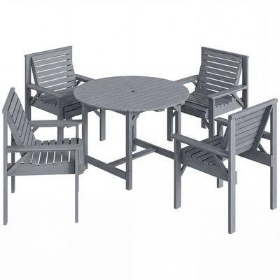 Outsunny 5 Pieces Garden Dining Set with Parasol Hole, Round Outdoor Table and Chairs, 4 Seater Wooden Garden Furniture, Grey 