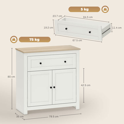 HOMCOM Sideboard Storage Cabinet, Modern Kitchen Cupboard with Adjustable Shelf, Drawer and Double Doors, Cream White 