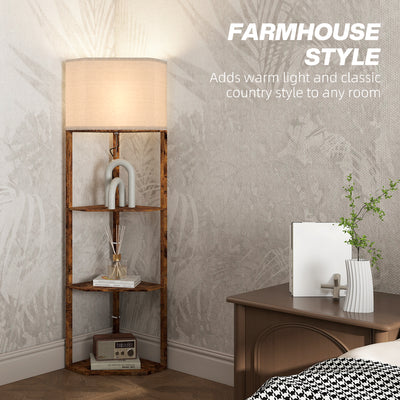 HOMCOM Corner Floor Light, with Shelves - Wood-Effect 