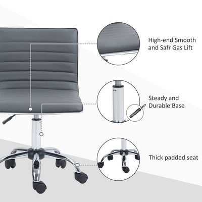 HOMCOM Adjustable Swivel Office Chair with Armless Mid-Back in PU Leather and Chrome Base - Dark Grey 