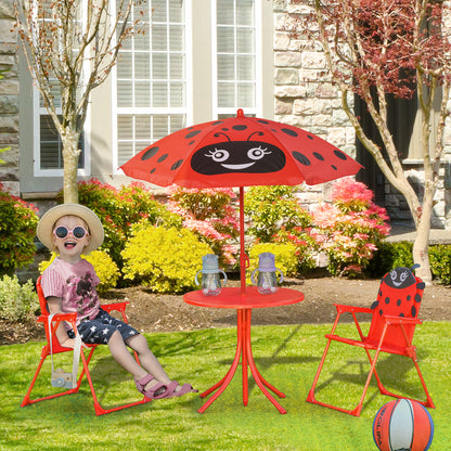 Outsunny Kids Outdoor Table and Chairs Garden Furniture Ladybird Pattern with Removable & Height Adjustable Sun Umbrella, Red 