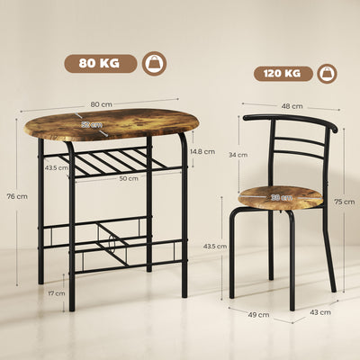 HOMCOM Three-Piece Compact Dining Set - Rustic Brown