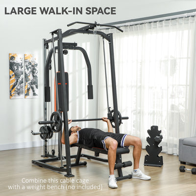 SPORTNOW 3 In 1 Smith Machine with Dual Cable Pulley System, Chest Press Station, 17-Level Squat Rack and Barbell Bar 