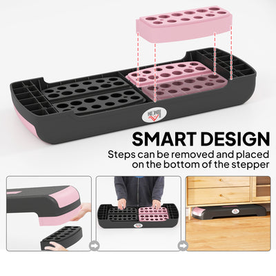 HOMCOM Aerobic Step with 3-Level Adjustable Heights for Home, Office Exercise, Black and Pink 