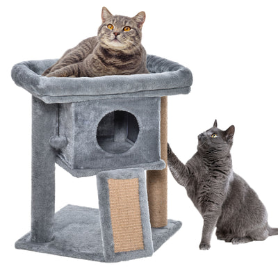 PawHut Cat Tree Tower for Indoor Cats Cat Scratching Post Climbing Activity Centre w/Jute Scratching Pad, Toy Ball, Cat House - Grey 