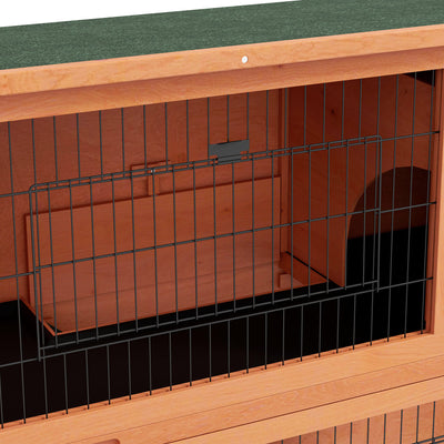 PawHut Two-Tier Antiseptic Wood Rabbit Hutch, 102cm Guinea Pig Hutch with Run - Orange 