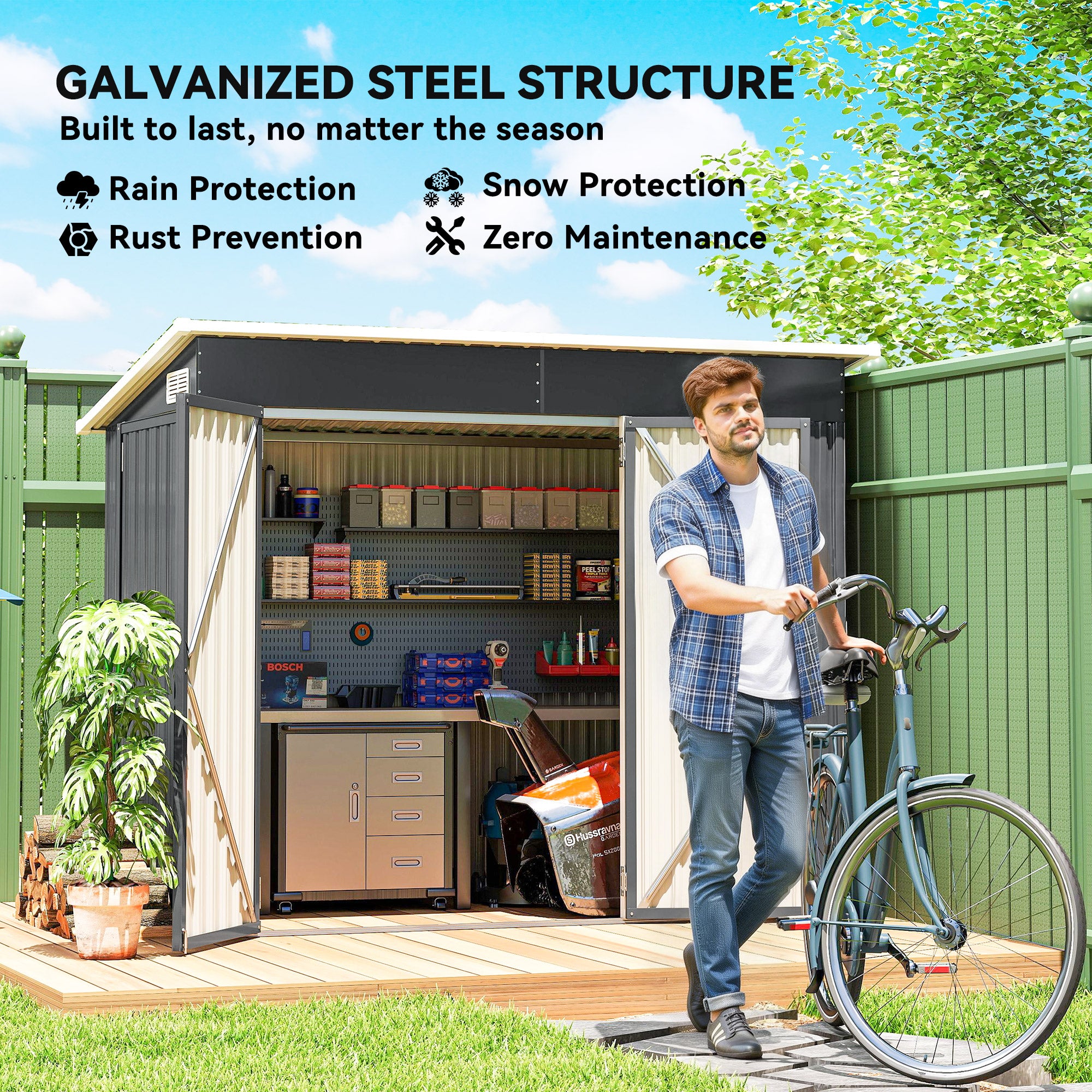 Outsunny 7.5 x 4.3ft Metal Garden Storage Shed, Waterproof Outdoor Shed with Triple Lockable Door, Gloves, Vents, Dark Grey 