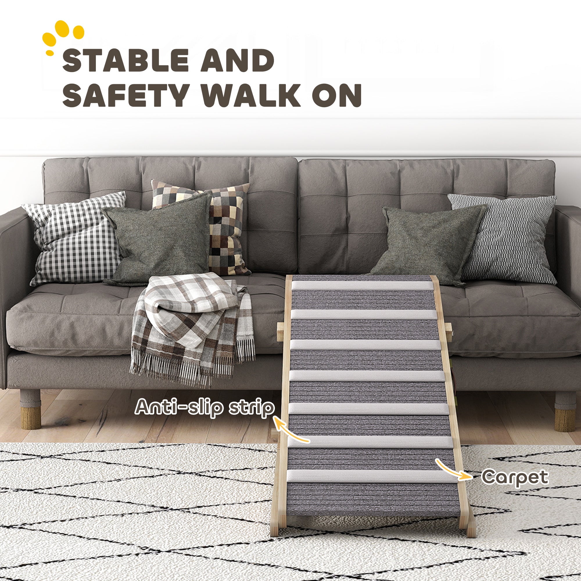 PawHut Dog Ramp for Couch, Adjustable Folding Pet Ramp, 4 Adjustable Height Dog Climbing Ladder, 35/43/47/50 cm Height 