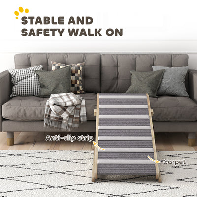 PawHut Dog Ramp for Couch, Adjustable Folding Pet Ramp, 4 Adjustable Height Dog Climbing Ladder, 35/43/47/50 cm Height 