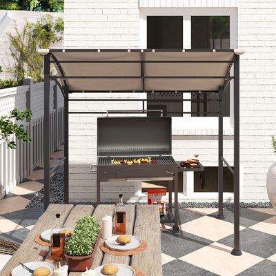 Outsunny 2.2 x 1.5 m BBQ Grill Gazebo Tent, Garden Grill with Metal Frame, Curved Canopy and 10 Hooks, Outdoor Sun Shade, Khaki 