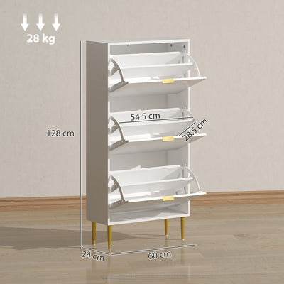 HOMCOM Narrow Shoe Cabinet with 3 Flip Drawers - White 