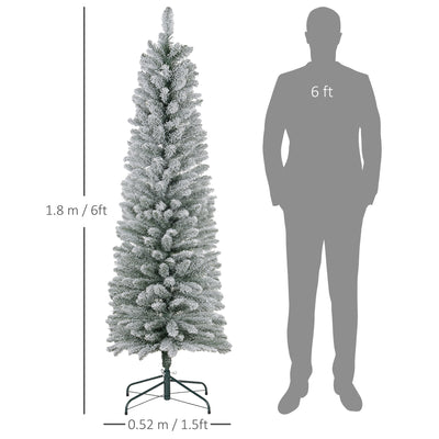 HOMCOM 6ft Artificial Snowy Pencil Christmas Tree - White 