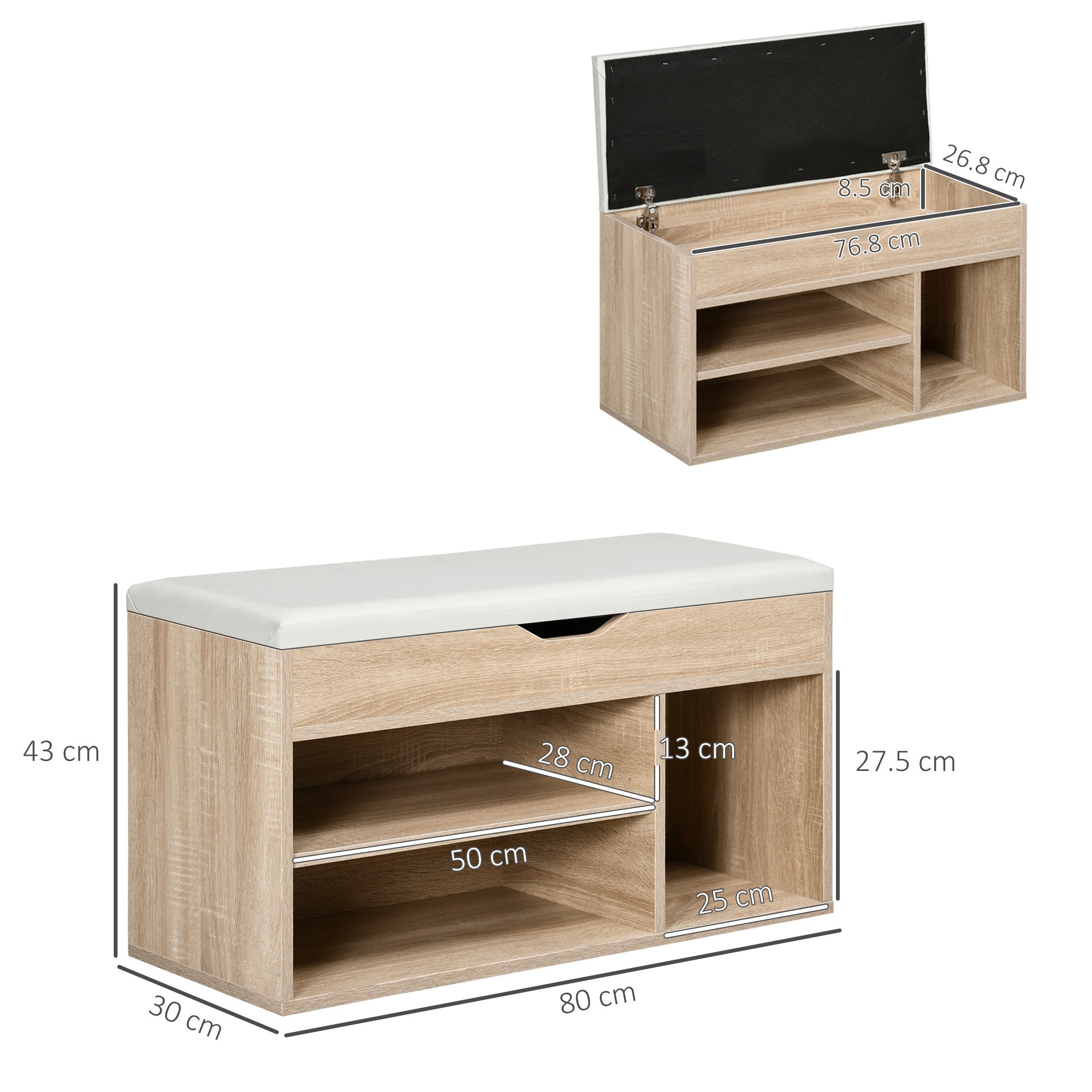 HOMCOM Shoes Cabinet Bench Hidden Storage Padded Seat Organiser Footwear Rack Hallway Oak Tone 