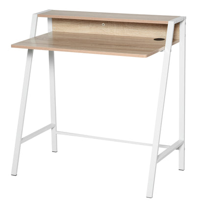 HOMCOM Writing Desk Computer Table Home Office PC Laptop Workstation Storage Shelf 84L x 45W cm White and Oak 