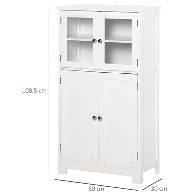 kleankin Bathroom Floor Cabinet, Freestanding Kitchen Cupboard with 2 Drawers, Adjustable Shelves and Tempered Glass Door, Wooden  Storage Unit for Living Room Kitchen Hallway 